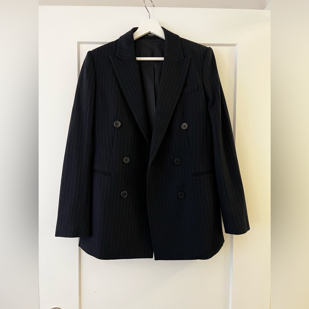 Theory Double Breasted Pinstripe Blazer in size US 8